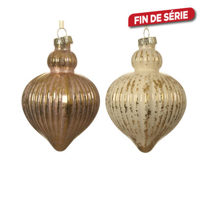 Boule de Noël en verre oblongue effet vielli Ø 8 cm 2 pièces DECORIS