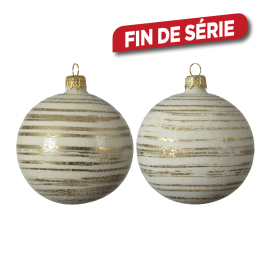 Boule de Noël en verre avec rayures blanc laine Ø 8 cm DECORIS