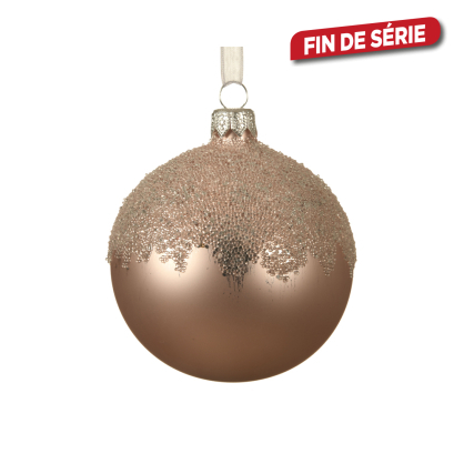 Boule de Noël en verre avec paillettes rose poudré Ø 8 cm DECORIS