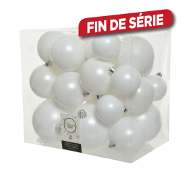 Set de boules de Noël blanc d'hiver Ø 6 - 10 cm 26 pièces DECORIS