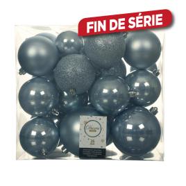 Set de boules de Noël bleu brumeux Ø 6 - 10 cm 26 pièces DECORIS