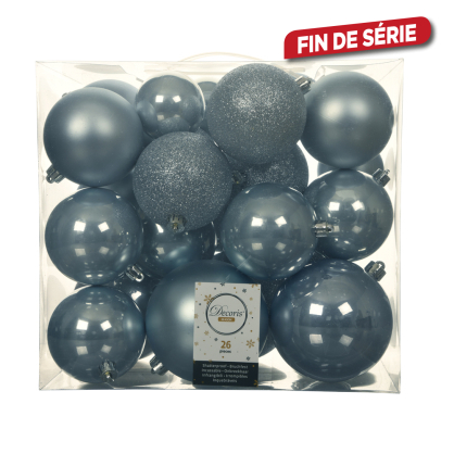 Set de boules de Noël bleu brumeux Ø 6 - 10 cm 26 pièces DECORIS