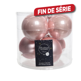 Boule de Noël en verre rose poudré Ø 8 cm 6 pièces DECORIS