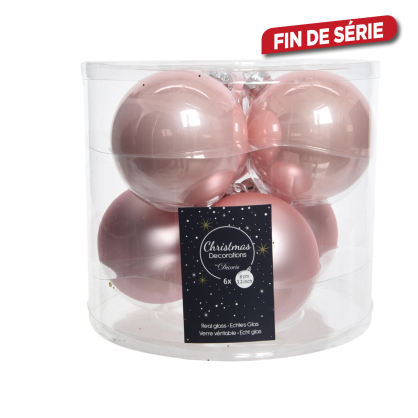 Boule de Noël en verre rose poudré Ø 8 cm 6 pièces DECORIS