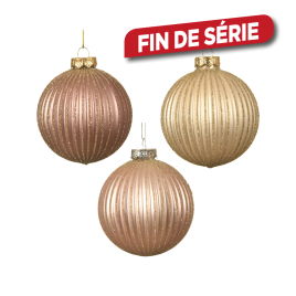 Boule de Noël en verre striée Ø 8 cm champagne 4 pièces DECORIS