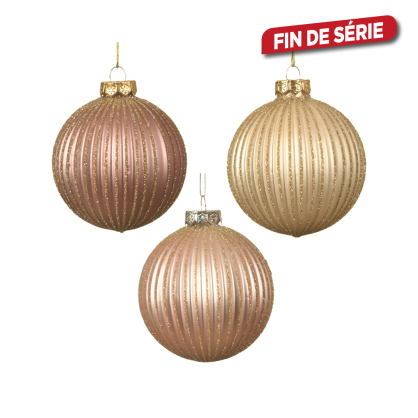 Boule de Noël en verre striée Ø 8 cm champagne 4 pièces DECORIS