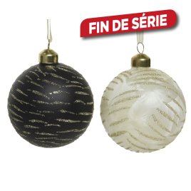 Boule de Noële en verre avec rayures Ø 8 cm 3 pièces DECORIS