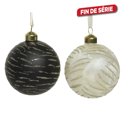 Boule de Noële en verre avec rayures Ø 8 cm 3 pièces DECORIS