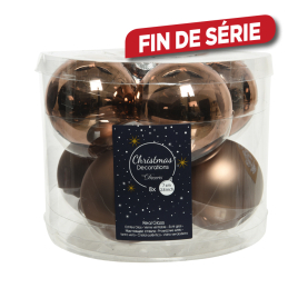 Boule de Noël en verre Ø 7 cm brun noix 8 pièces DECORIS