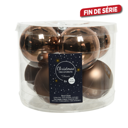 Boule de Noël en verre Ø 7 cm brun noix 8 pièces DECORIS