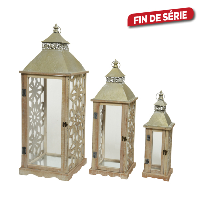 Set de lanternes en bois 3 pièces DECORIS