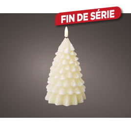 Bougie sur pile sapin crème Ø 9,5 x 19 cm LUMINEO