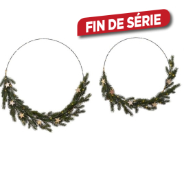 Set d'anneaux dorés avec branches de sapin LED Ø 55 et 65 cm