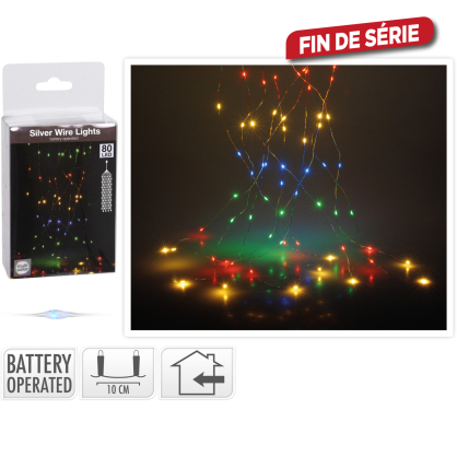 Guirlande intérieure argentée Cascade 80 LED multicouleur