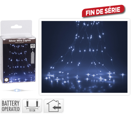 Guirlande intérieure argentée Cascade 80 LED blanc froid