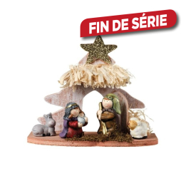 Crèche de Noël en terre cuite et en bois