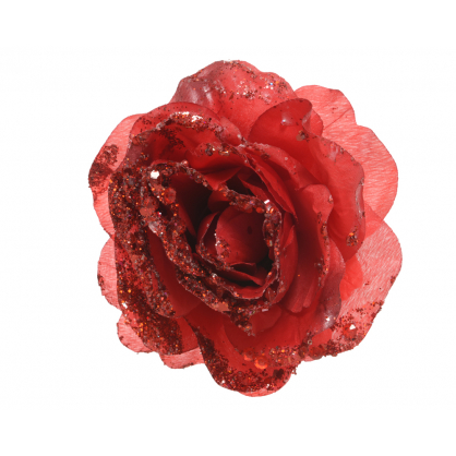 Rose à paillettes avec clip Ø 14 cm rouge