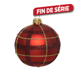 Boule de Noël en verre avec carreaux rouges Ø 8 cm DECORIS