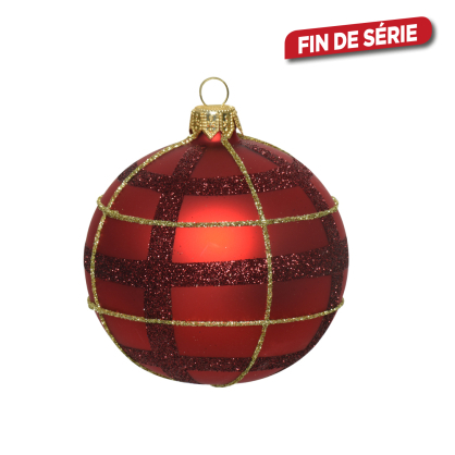 Boule de Noël en verre avec carreaux rouges Ø 8 cm DECORIS