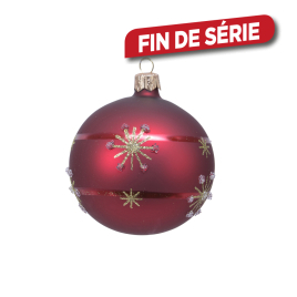 Boule de Noël en verre avec flocons bordeaux Ø 8 cm DECORIS