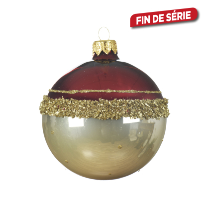 Boule de Noël en verre bordeaux et perle Ø 8 cm DECORIS