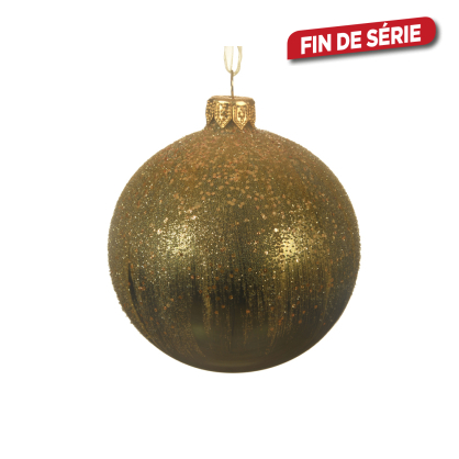 Boule de Noël en verre pailletée vert pin Ø 8 cm DECORIS