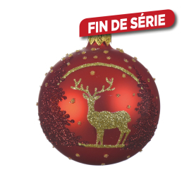 Boule de Noël en verre renne rouge Ø 8 cm DECORIS