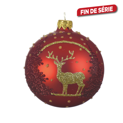 Boule de Noël en verre renne rouge Ø 8 cm DECORIS