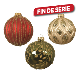 Boule de Noël en verre avec relief Ø 10 cm DECORIS