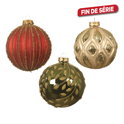 Boule de Noël en verre avec relief Ø 10 cm DECORIS