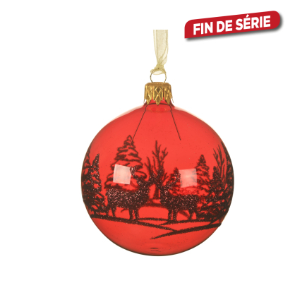 Boule de Noël en verre renne rouge Ø 8 cm DECORIS