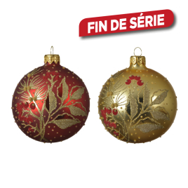 Boule de Noël en verre avec feuilles Ø 8 cm DECORIS