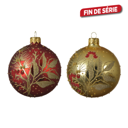 Boule de Noël en verre avec feuilles Ø 8 cm DECORIS