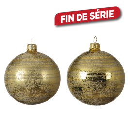 Boule de Noël en verre avec rayures dorées Ø 8 cm DECORIS