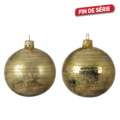 Boule de Noël en verre avec rayures dorées Ø 8 cm DECORIS