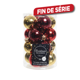 Set de boules de Noël en verre dorées et rouges DECORIS