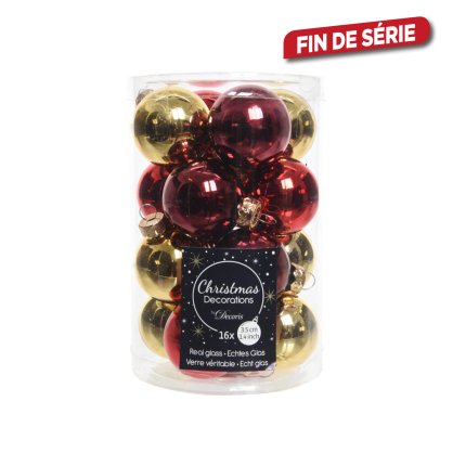 Set de boules de Noël en verre dorées et rouges DECORIS