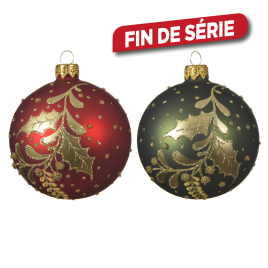 Boule de Noël en verre houx et baies Ø 8 cm DECORIS