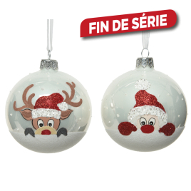 Boule de Noël en verre avec flocage blanc Ø 8 cm DECORIS