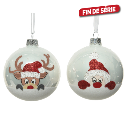 Boule de Noël en verre avec flocage blanc Ø 8 cm DECORIS