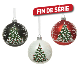 Boule de Noël en verre avec sapins Ø 8 cm DECORIS