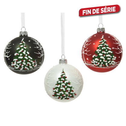 Boule de Noël en verre avec sapins Ø 8 cm DECORIS