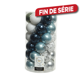 Set de boules de Noël incassables bleues et blanches Ø 6 cm 37 pièces DECORIS