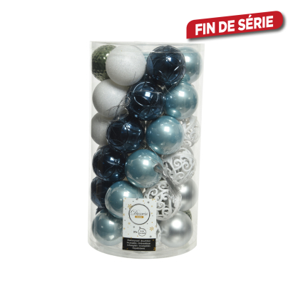 Set de boules de Noël incassables bleues et blanches Ø 6 cm 37 pièces DECORIS