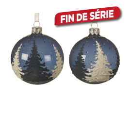 Boule de Noël en verre avec sapins bleu nuit Ø 8 cm DECORIS