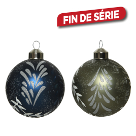 Boule de Noël en verre avec feuilles argentées Ø 8 cm DECORIS