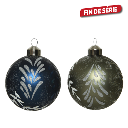 Boule de Noël en verre avec feuilles argentées Ø 8 cm DECORIS