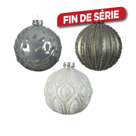 Boule de Noël en verre en relief Ø 10 cm DECORIS