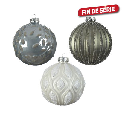 Boule de Noël en verre en relief Ø 10 cm DECORIS