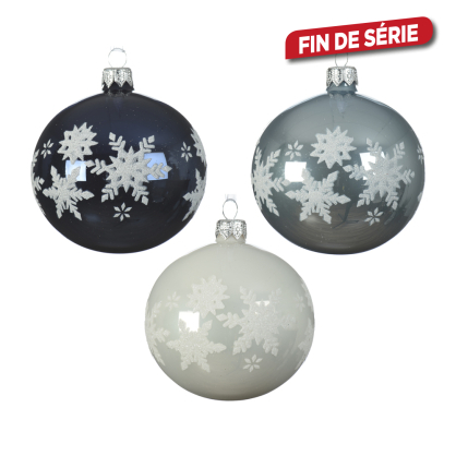 Boule de Noël en verre avec flocons Ø 8 cm DECORIS